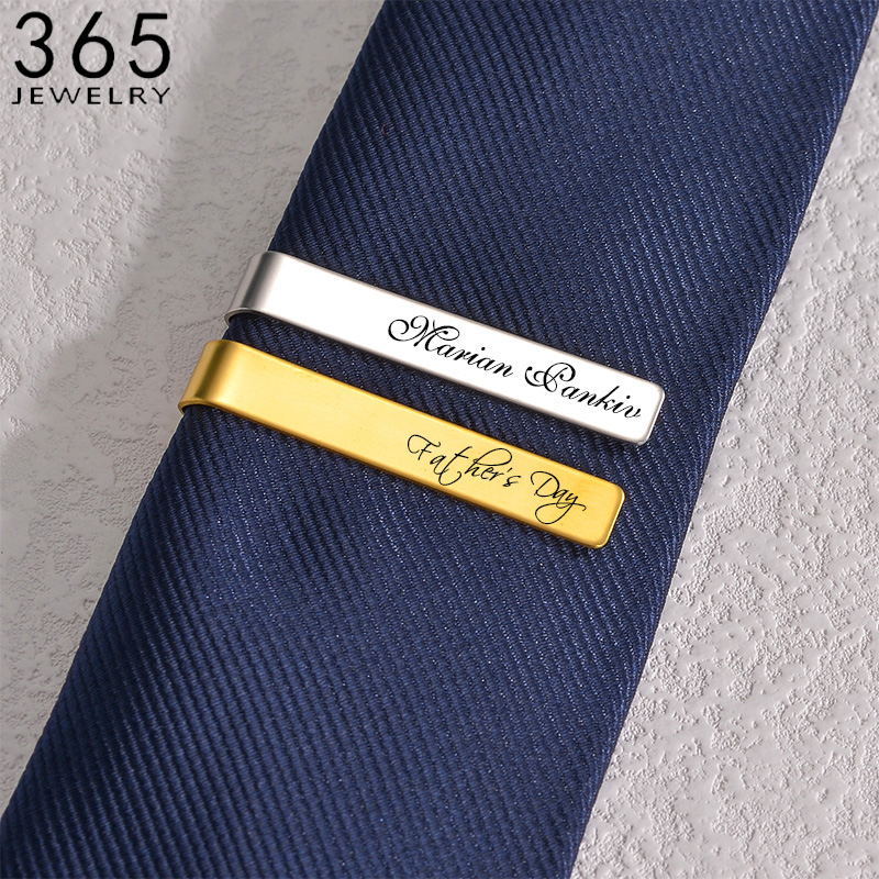 Tie Bar Set Gift - Edelstahl gravierte Name Krawatten klammern für