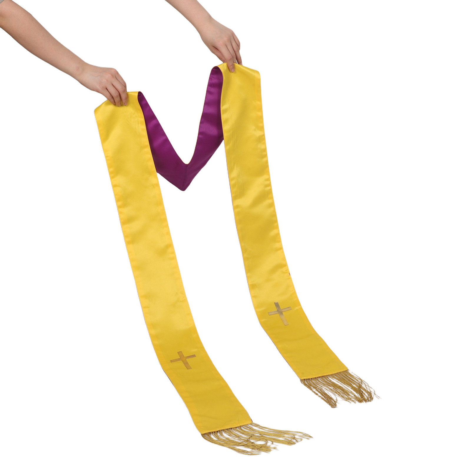 Stole Wedding Shawl - Zweifarbige Lila-Gold Wendbare Bestickte Pastorenstola mit