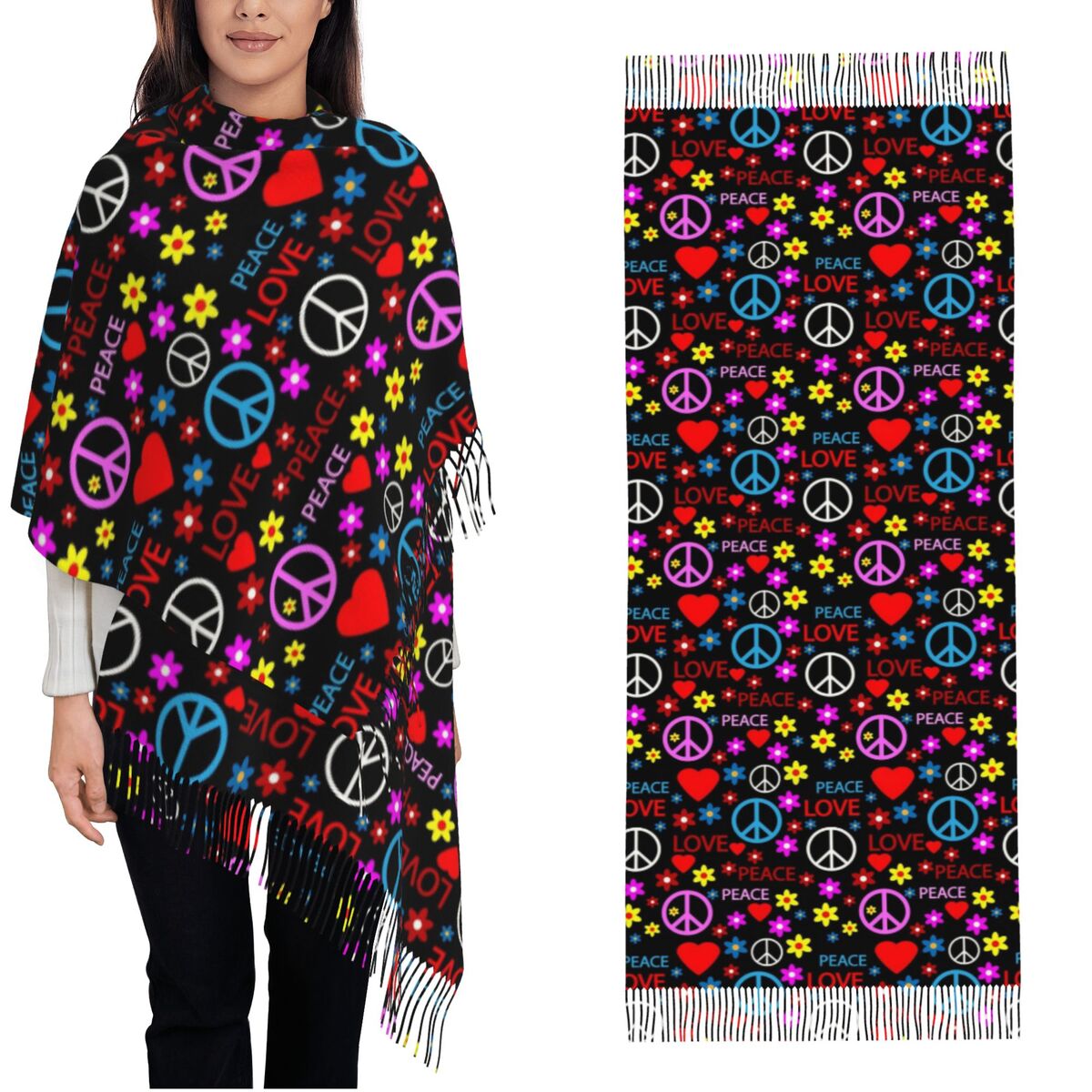 Pashmina Wrap Large - Peace Foral Love Muster Schal für