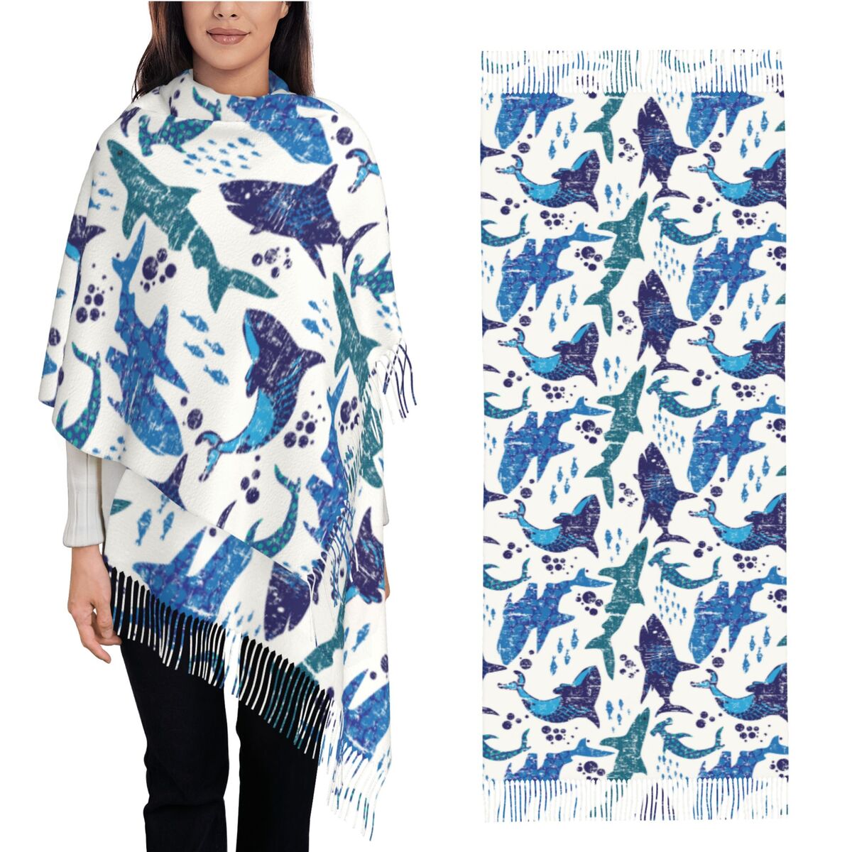 Pashmina Wrap Large - Hai Unterwasserwelt Ozean Meer Meeresorganismus Schal
