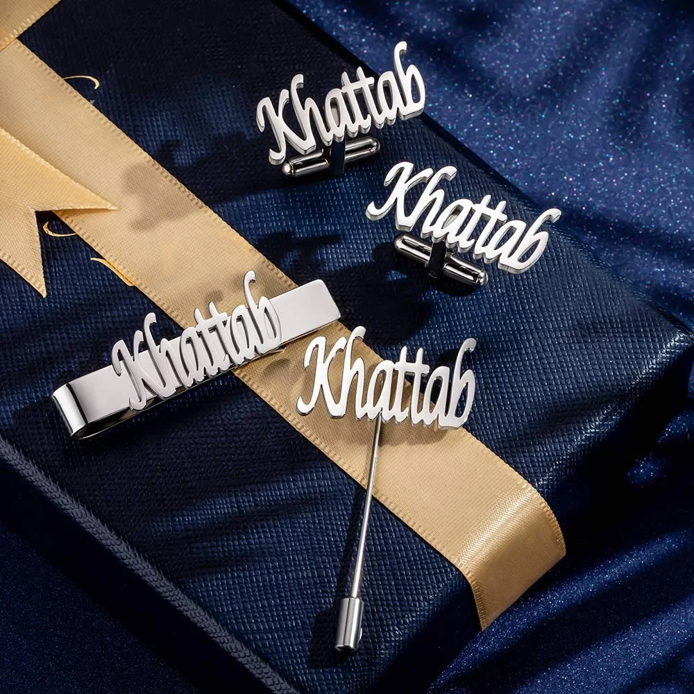 Tie Bar Set Gift - Personalisierte Manschettenknöpfe/Reversennadel/Krawattenstange, individueller Anfangsname, Vatertag, Geburtstag,