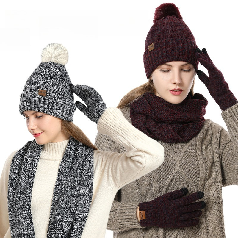 Infinity Scarf Knit - Damen Winter 3-teiliges Fleece-gefüttertes Strickset mit