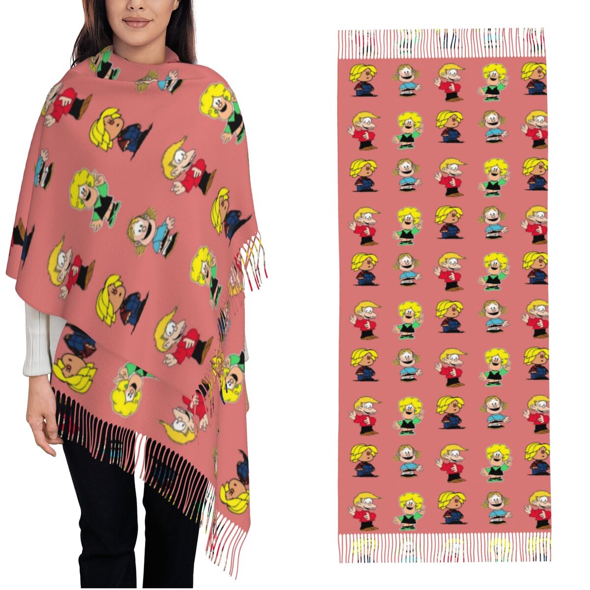 Pashmina Wrap Large - Damen-Schal mit Quasten, Maufaldas-Charaktere, großer Winter-