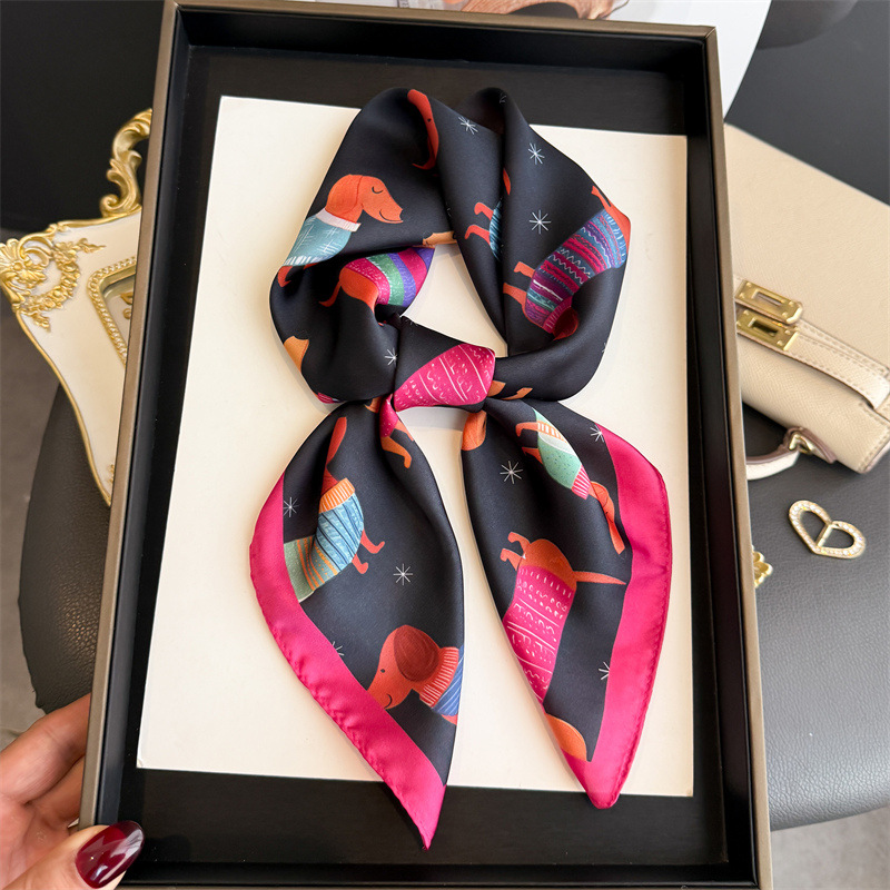 Silk Neck Scarf - Modischer Wiener-Hund-Print Bandana-Schal für Damen, elegantes