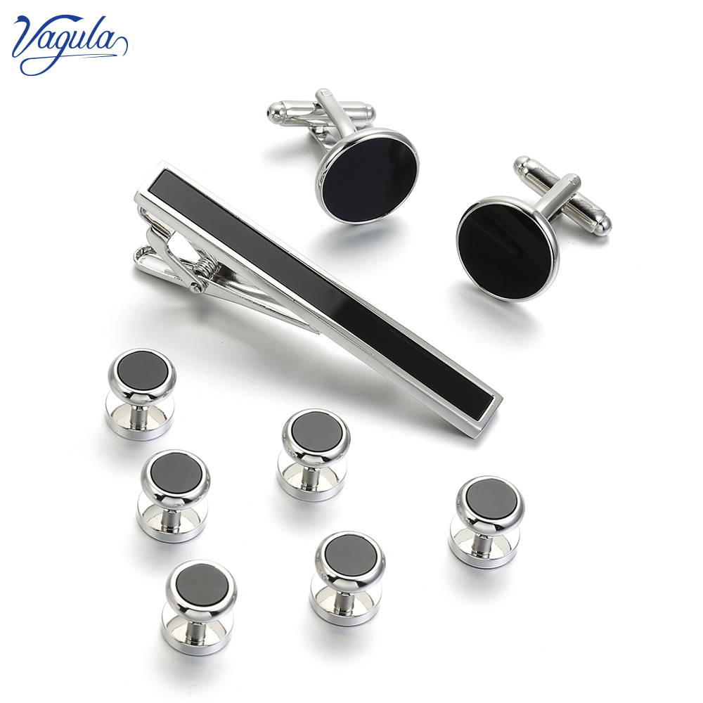 Tie Bar Set Gift - VAGULA 9-teiliges Krawattenstück, Manschettenknöpfe, Kragen-Ohrstecker-Set, Spinki-Smoking,