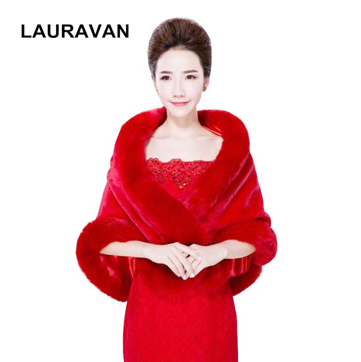 Stole Wedding Shawl - Rote Braut-Umhänge Winter Kunstfell-Stola Eleganter Braut-Wintermantel