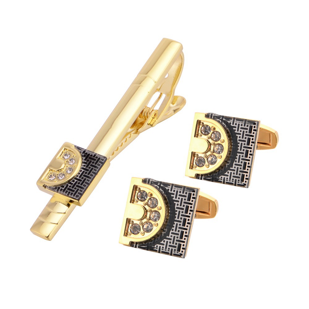 Tie Bar Set Gift - Goldfarbene Manschettenknöpfe und Krawattenklammer-Set für Herren,