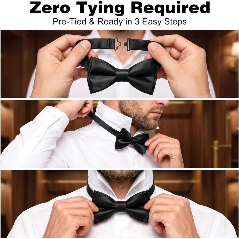 2-teilige schwarze Fliege, vor – Bow Tie Pre Tied Bewertung und Preis