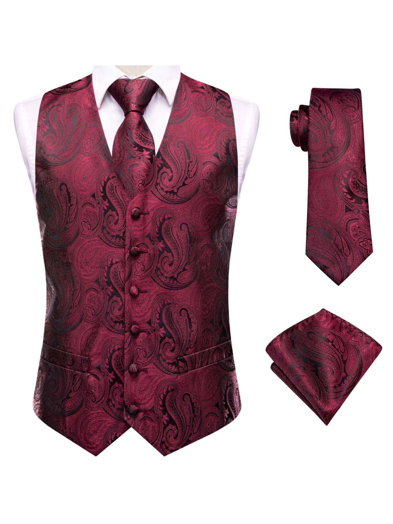 Rotes Herren-Westen-Dreiteiler – Pocket Square Set Bewertung und Preis