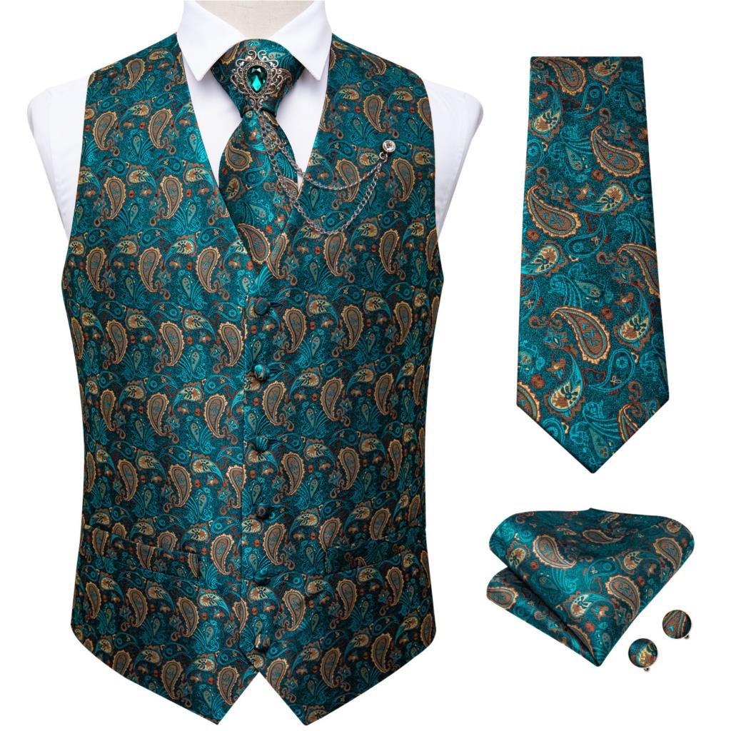 Neue Türkisgrüne Paisley-Anzug – Pocket Square Set Bewertung und Preis