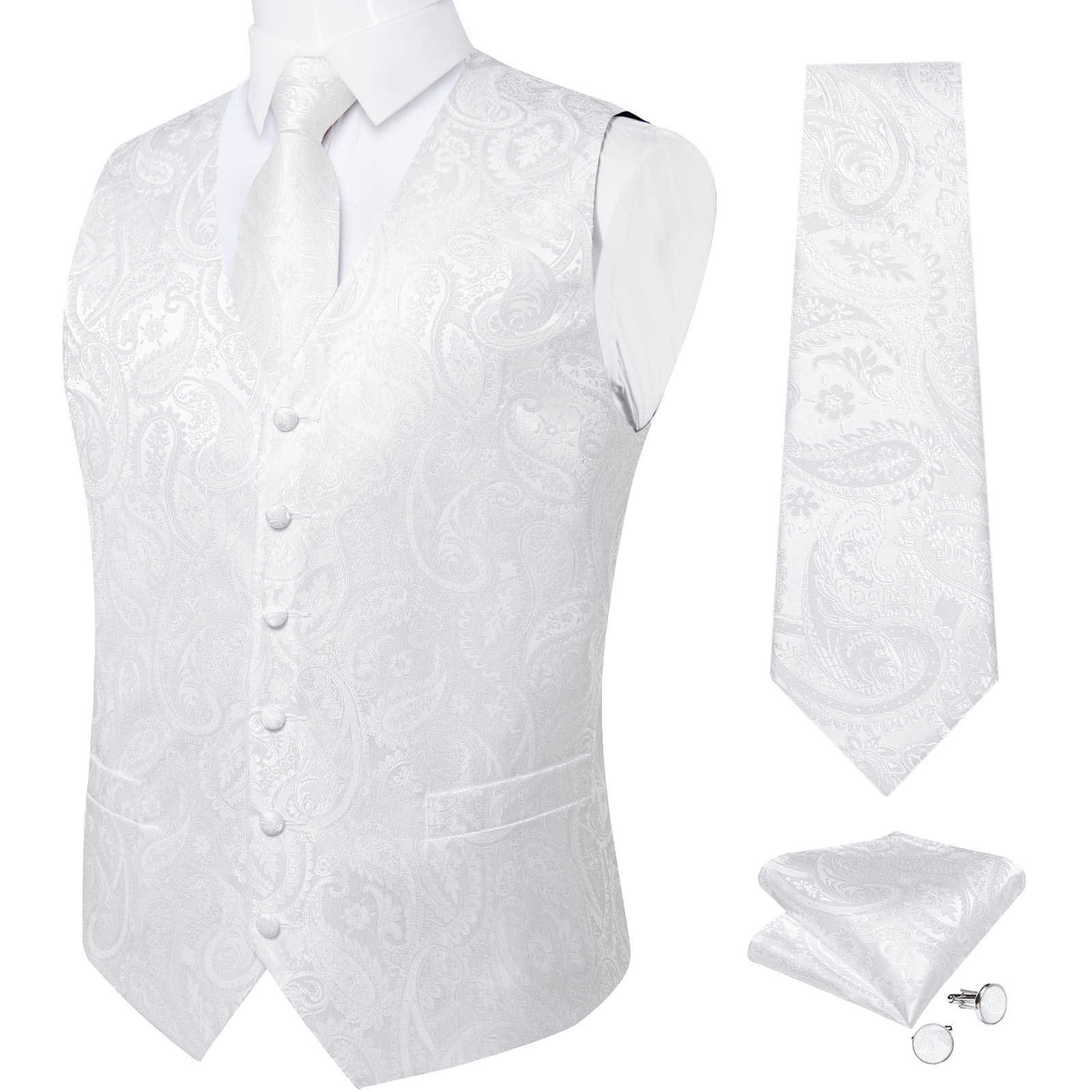 Reinweiße Hochzeitsweste für H – Pocket Square Set Bewertung und Preis